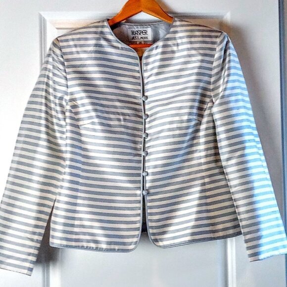 Kasper ASL Jackets & Blazers - Kasper Dusty Blue Stripe Silk Dupioni Jacket